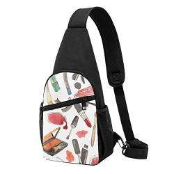 Simple Strokes of Cosmetics Print Sling Backpack Unisex Sport Chest Bags Crossbody Shoulder Bag, Schwarz , Einheitsgröße von VACSAX