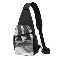 Skateboard Rad Druck Sling Rucksack Unisex Sport Brust Taschen Crossbody Umhängetasche, Schwarz , Einheitsgröße von VACSAX