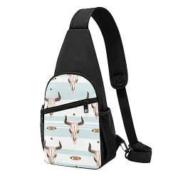 Skull of Bull und Cute Cactus Print Sling Rucksack Unisex Sport Chest Bags Crossbody Umhängetasche, Schwarz , Einheitsgröße von VACSAX