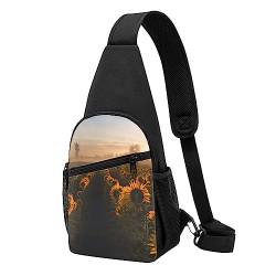 Sonnenblumen-Rucksack mit Lanscape-Druck, Unisex, Sport, Brusttaschen, Umhängetasche, Umhängetasche, Schwarz , Einheitsgröße von VACSAX