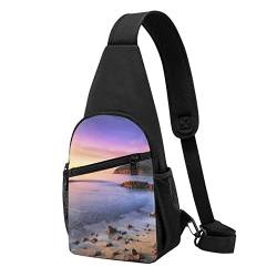 Sun Rise On The Beach Print Sling Backpack Unisex Sport Chest Bags Crossbody Shoulder Bag, Schwarz , Einheitsgröße von VACSAX
