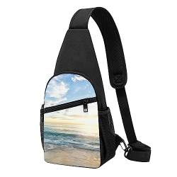 The Beach with Sea Birds Print Sling Backpack Unisex Sport Chest Bags Crossbody Shoulder Bag, Schwarz , Einheitsgröße von VACSAX