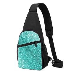 Türkis Glitter Print Sling Rucksack Unisex Sport Brust Taschen Crossbody Umhängetasche, Schwarz , Einheitsgröße von VACSAX