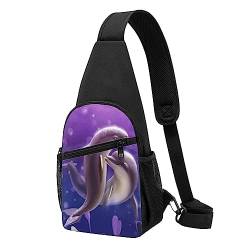 Underwater Two Lovers Dolphin Print Sling Backpack Unisex Sport Chest Bags Crossbody Shoulder Bag, Schwarz , Einheitsgröße von VACSAX