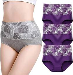 VACSAX Baumwolle hohe Taille Bauch abnehmen hygroskopische Unterwäsche Plus Größe Höschen. (L,3PCS Lila) von VACSAX