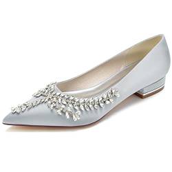 VACSAX Damen Elegante Ballerinas Flache Schuhe Spitzschuh Kleid Schuhe Slip auf Geschlossene Halbschuhe mit Strass,Silber,42 EU von VACSAX