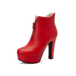VACSAX Damen Plateau Stiefel Mode Absatzschuhe Runder Zeh Chelsea Kurze Stiefel Mit Reißverschluss,Rot,50 EU von VACSAX