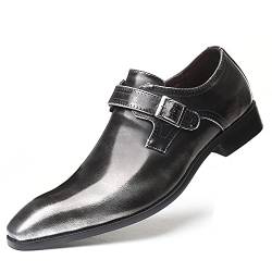 VAEVEN Kleid-Oxford-Schuhe für Herren, Slip-on-Mönchsriemen, quadratische Zehenpartie, PU-Leder, Blockabsatz, niedriges Oberteil, rutschfest, lässig (Color : Gray, Size : 43 EU) von VAEVEN