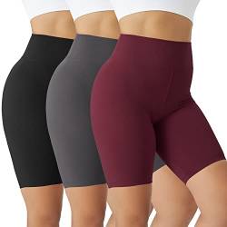 VALANDY Damen Sportshorts – hohe Taille – für Yoga, Radfahren, Training, Laufen, Radfahren, Radfahren, weich und dehnbar, 3 Paar Schwarz/Dunkelgrau/Bordeaux, Größe XL von VALANDY