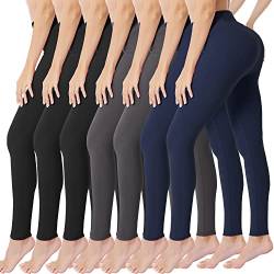 VALANDY Leggings mit hoher Taille für Damen, butterig, weich, dehnbar, Bauchkontrolle, Workout, Yoga, Laufhose, Einheitsgröße und Übergröße, Schwarzx3,Dunkelgraux2,Marineblaux2, 7 Packungen, XX-Large von VALANDY