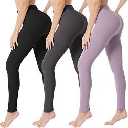 VALANDY Leggings mit hoher Taille für Damen, butterweich, dehnbar, Bauchkontrolle, Workout, Yoga, Laufhose, Einheitsgröße, 3 Packungen - Schwarz/Dunkelgrau/Lunar Rock, S/M von VALANDY