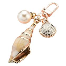 VALBEL Damen Muschel-Schlüsselanhänger mit Perlen-Muschel-Quasten-Anhänger, Taschen-Schlüsselanhänger, Ornamente (Color : C2) von VALBEL
