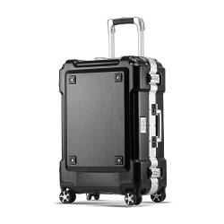 Reisekoffer Gepäck-Trolley mit Aluminiumrahmen, Trolley-Koffer, Reisekoffer, stilvoller, einfacher Gepäck-Boarding-Koffer mit Wasserbecherhalter Weichschalenkoffer ( Color : Black , Size : 29inch ) von VALCLA