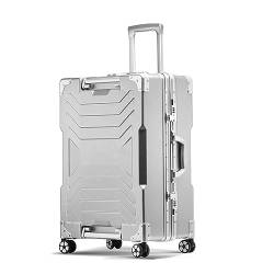 VALCLA Reisekoffer Hebbarer Koffer, kreativer Koffer, robuster, verdickter Koffer, Passwort-Lederkoffer, Flugzeug-Rad-Trolley-Koffer Weichschalenkoffer (Color : Silver, Size : 29inch) von VALCLA