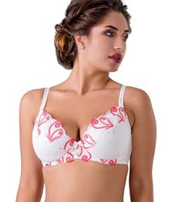 VALEA Luxuriöser Push-up-BH, weicher BH, Spitze, verstellbare Träger, Kollektion Rosa, Milch / Rot, 65C von VALEA