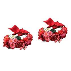 VALICLUD 2St Blumenhaarkranz Hochzeitskopfschmuck für die Braut Hochzeitsblume Tiara Party-Haarreifen Party-Kopfschmuck Gänseblümchen Stirnband Blütenkopf Kopfbedeckung Brautjungfer rot von VALICLUD