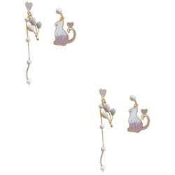 VALICLUD 2St Ohrstecker asymmetrische ohrringe damenschmuck cat earrings Häschen-Anhänger-Ohrringe Rosa Ohrringe für Frauen Perlenohrring Frauen Ohrclip die Katze S925 Silbernadel Fräulein von VALICLUD