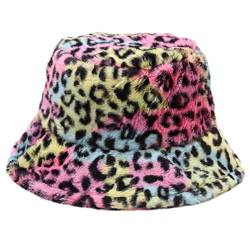 VALICLUD Bucket Hats Für Damen Umkehrbarer Fischerhut Damen Hüte Wintermützen für Frauen Kunstpelz Eimer Hut Leopardenmuster Fischerhut Kappe Vintage Warmer Hut Stofftiere Eimerhut von VALICLUD