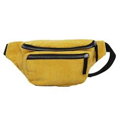 VALICLUD Corduroy Bauchtaschen Gelb Bauchtasche Fanny Waist Pack 2 Reißverschlusstaschen Bauchtasche Crossbody Umhängetasche für Frauen Mädchen, gelb, 24X5X15cm, modisch von VALICLUD