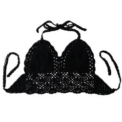 VALICLUD Gestrickter Brustwickel Hals Hängender Häkel-BH Bralette-Plunge-Neckholder-top Gehäkelter Triangel-Bikini Frauen Häkeln Damen-BHS Anschließen Fräulein Polypropylen Niedriger Kragen von VALICLUD