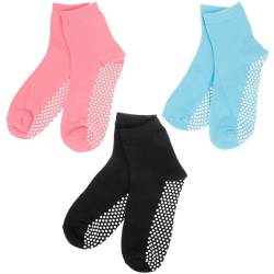 VALICLUD Pilates-Grip-Socken Für Damen 3 Paar Trampolin-Socken Rutschfeste Yoga-Socken Mit Griffen Krankenhaus-Socken Einfarbige Söckchen von VALICLUD