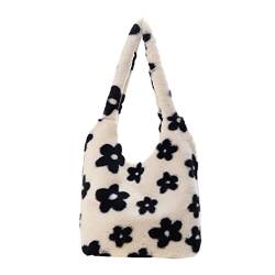 VALICLUD Tote Bag Ästhetische Nette Tragetaschen Blume Fuzzy Geldbörse Plüsch Umhängetasche Fuzzy Tote Bag Große Handtasche Für Frauen Mädchen von VALICLUD