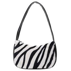 VALICLUD Umhängetasche für Frauen Mini Pelzige Handtasche Achsel Geldbörse Zebradruck Clutch Tasche Kunstpelz Geldbörse von VALICLUD