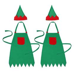 Weihnachten Schürze Elf Mütze Kostüm Kochschürze: 2 Sätze Set Filz Backschürze Grillschürze Weihnachtsschürze Weihnachtsmütze Erwachsene Küchenschürze Hut für Kinder Xmas Party Deko Grill Cosplay von VALICLUD
