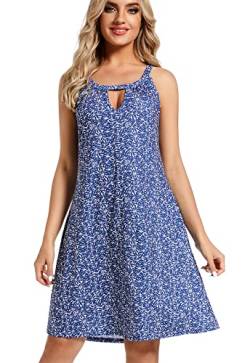 VALPEAKER Sommerkleid Damen, Damen Knielang Ärmellos Sommer Kleider Sexy Elegant Kleid Vintage Boho Strandkleider (Blauer Druck,L) von VALPEAKER