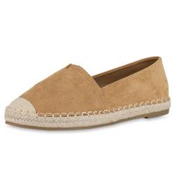 VAN HILL Damen Espadrilles Flach Bast Bequem Schuhe 215398 Hellbraun 37 von VAN HILL