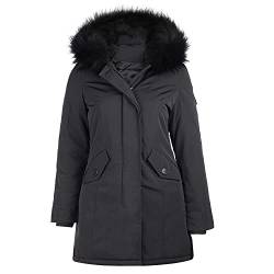 VAN HILL Damen Gefütterte Winterjacken Taillierte Kunstfell Kapuze Freizeitjacke Seitentaschen Jacke Innentaschen Damenjacke 200968 Grau 38 M von VAN HILL