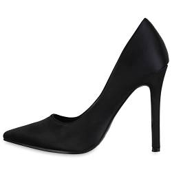 VAN HILL Damen High Heels Pumps Party Stiletto Schuhe Spitze Satin-Optik Absatzschuhe Elegante Freizeit Abendschuhe 210747 Schwarz 37 von VAN HILL