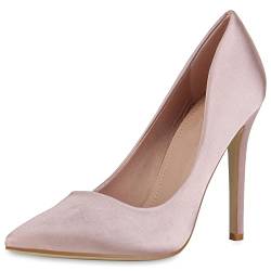 VAN HILL Damen High Heels Pumps Party Stiletto Schuhe Spitze Satin-Optik Absatzschuhe Elegante Freizeit Abendschuhe 210749 Beige 36 von VAN HILL