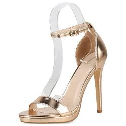 VAN HILL Damen High Heels Sandaletten Stiletto Leder-Optik Schuhe Party Metallic Absatzschuhe Elegante Plateau Vorne Abendschuhe 206085 Rose Gold 40 von VAN HILL