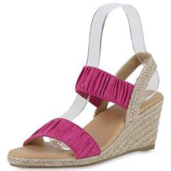 VAN HILL Damen Keilsandaletten Keilabsatz Bast Trendy Schuhe 840437 212748 Fuchsia 37 von VAN HILL