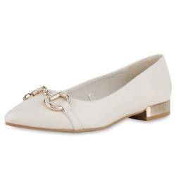 VAN HILL Damen Klassische Ballerinas Flach Strass Trendy Schuhe 215252 Beige 38 von VAN HILL