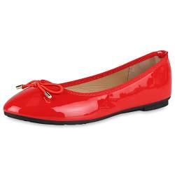 VAN HILL Damen Klassische Ballerinas Kunstleder Schuhe Flache Schleifen Freizeitschuhe Bequeme Sommerschuhe 203974 Rot Lack 37 von VAN HILL