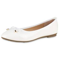 VAN HILL Damen Klassische Ballerinas Kunstleder Schuhe Flache Schleifen Freizeitschuhe Bequeme Sommerschuhe 203978 Weiss Lack 37 von VAN HILL