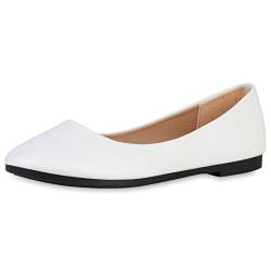 VAN HILL Damen Klassische Ballerinas Übergrößen Flache Kunstleder Schuhe Bequeme Basic Slippers Sommer Freizeitschuhe 203317 Weiss Klassisch 37 von VAN HILL