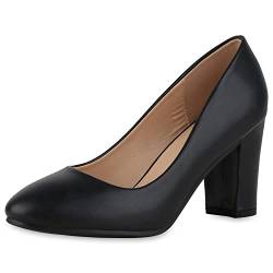 VAN HILL Damen Klassische Pumps Blockabsatz Schuhe Leder-Optik Absatzschuhe Elegante Freizeit Abendschuhe 212320 Schwarz Basic 39 von VAN HILL