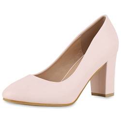 VAN HILL Damen Klassische Pumps Blockabsatz Schuhe Leder-Optik Absatzschuhe Elegante Freizeit Abendschuhe 212326 Rosa Basic 37 von VAN HILL