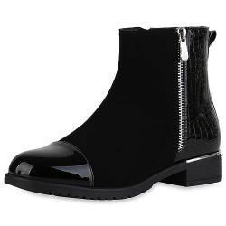 VAN HILL Damen Klassische Stiefeletten Blockabsatz Zipper Trendy Schuhe 840501 212988 Schwarz Lack Kroko 36 von VAN HILL