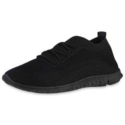 VAN HILL Damen Laufschuhe Sportschuhe Flache Schuhe Sportliche Schnürer Strick Turnschuhe Profilsohle Schnürschuhe 201571 Schwarz 37 von VAN HILL