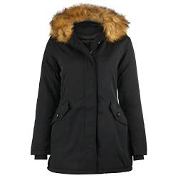 VAN HILL Damen Leicht Gefütterte Winterjacke Kapuze Seitentaschen Damenjacke Kunstfell Langarm Innentaschen Freizeit Jacke 202482 Schwarz Basic 40 von VAN HILL