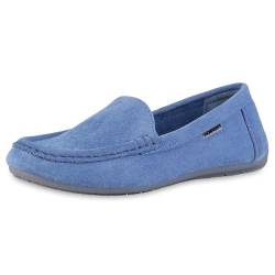 VAN HILL Damen Mokassins Flach Profilsohle Bequem Schuhe 214239 Blau 38 von VAN HILL