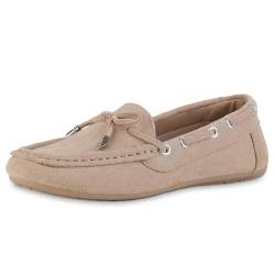 VAN HILL Damen Mokassins Flach Schleifen Bequem Schuhe 214241 Beige 38 von VAN HILL