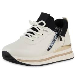 VAN HILL Damen Plateau Sneaker Keilabsatz Prints Trendy Schuhe 214565 Beige 41 von VAN HILL
