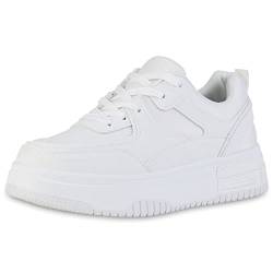 VAN HILL Damen Plateau Sneaker Keilabsatz Schuhe Freizeit Schnürer Profilsohle Keilsneaker Schnürschuhe Wedges Plateauschuhe 211730 Weiss 37 von VAN HILL