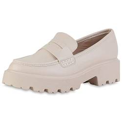 VAN HILL Damen Plateauschuhe Halbschuhe Blockabsatz Schuhe Freizeit Slippers Profilsohle Schlupfschuhe Plateauschuhe 211304 Beige 39 von VAN HILL