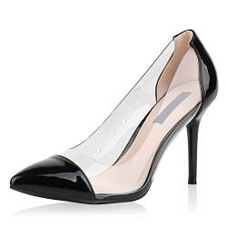 VAN HILL Damen Pumps Spitze Pumps Lack Transparent Stiletto High Heels 144894 Schwarz 36 von VAN HILL